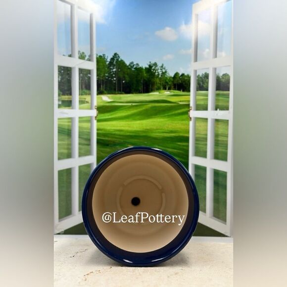 Pancho (LG) Blue Ceramic Planter Pot with Saucer Attached - Picture 7 of 9